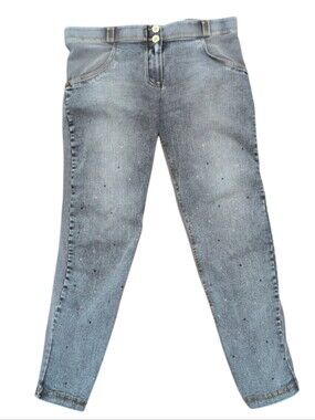 Freddy WR.UP Snug Low Rise Skinny Shaping Denim Effect Pants Gray 8 With Bling